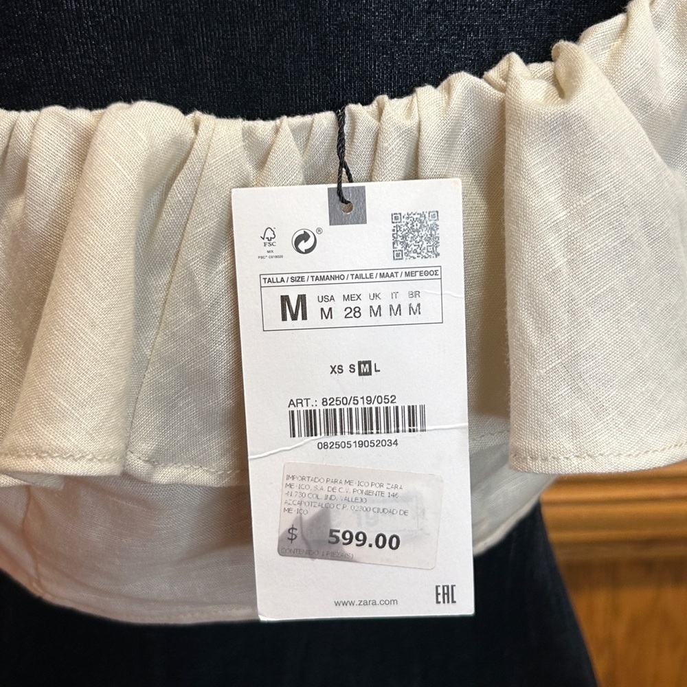 Zara Women’s Off The Shoulder Ruffle Cream Crop Top Size-M NWT - Picture 8 of 13